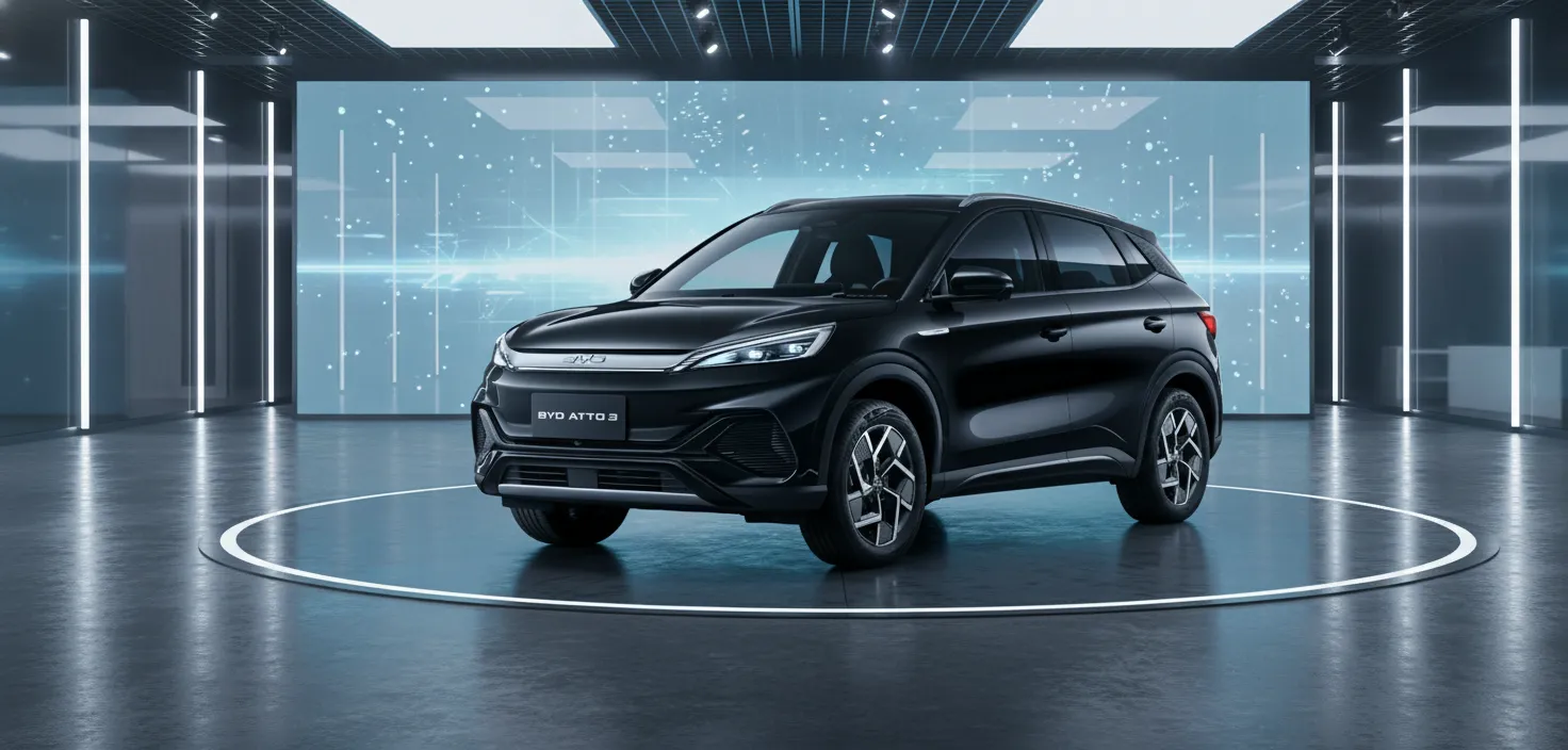 Phiên bản BYD Atto 3 màu đen bóng thể hiện sự sang trọng và mạnh mẽ, được nhiều khách hàng trong Bảng giá BYD Atto 3 HCM lựa chọn nhờ phong cách hiện đại, nam tính.