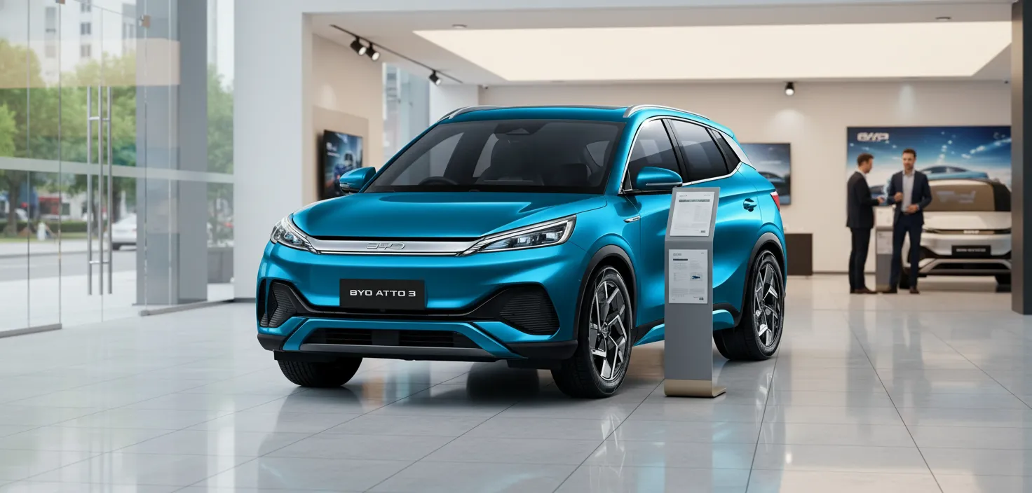 Phiên bản màu xanh trẻ trung của BYD Atto 3 trong Bảng giá BYD Atto 3 HCM, lựa chọn hoàn hảo cho người dùng yêu thích năng lượng tích cực và phong cách sống xanh.